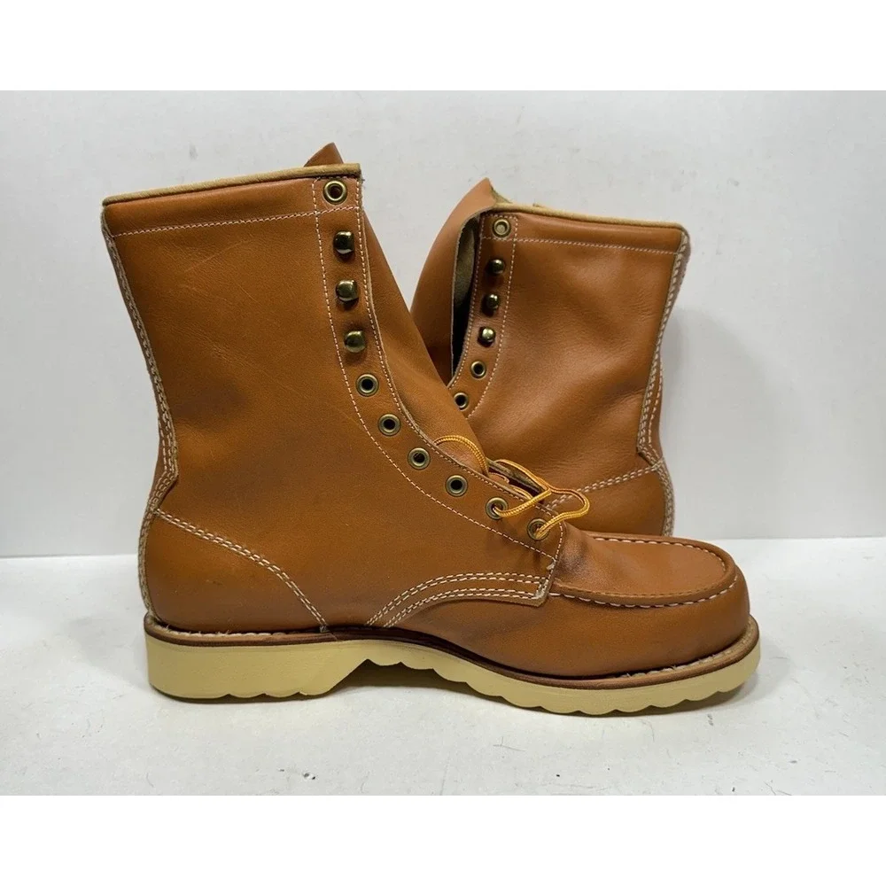 Vintage Sears Roebuck Moc Toe Work Boots Brown Leather Wedge 86259 Men's 10.5 EE